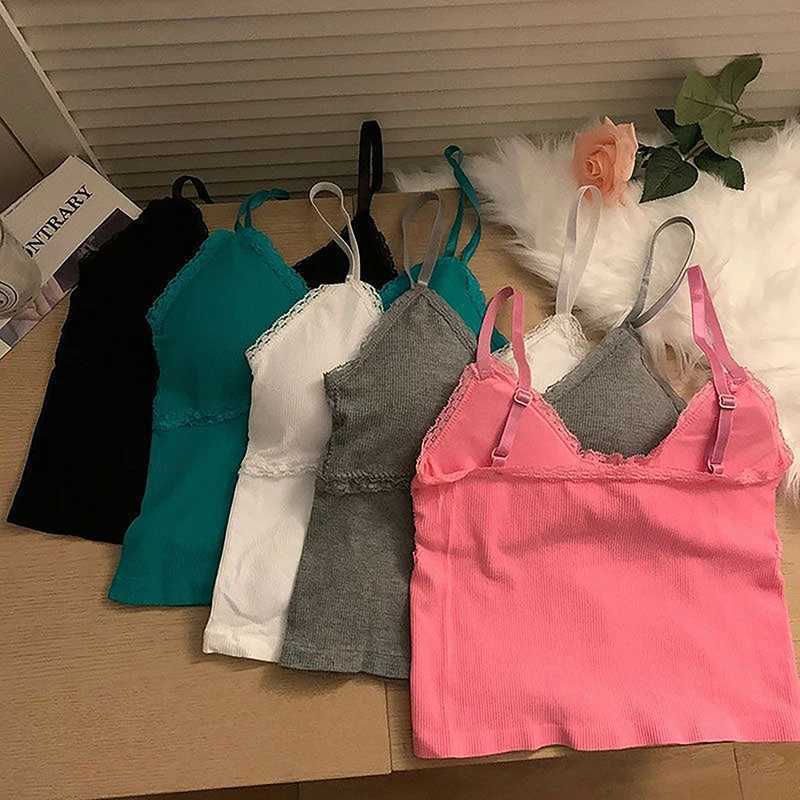 Women Summer 2025 Lace Fashion Tank Top Fe Korean Style V Neck Sveless Sexy Blouse Cropped KnitwearXJ250212