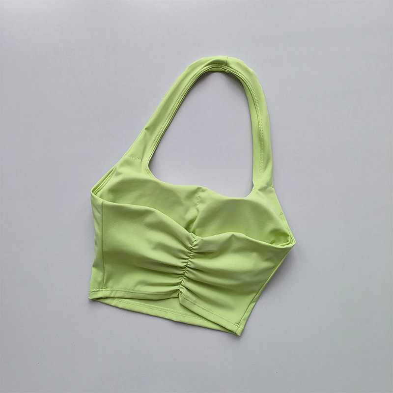 Summer New Sexy Hanging Neck with Chest Pads Beautiful Back Sports Bra Womens Light Luxury Fashion Unique Pleated Sports BraXJ250212