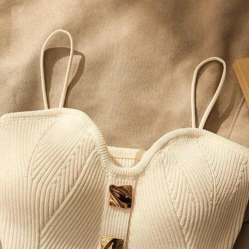 Summer Cross-Knit Suspender WomenS French Style Sexy Beauty Camisole Slim Fit Sveless T-Shirt No Chest Pad Short Tank TopsXJ250212