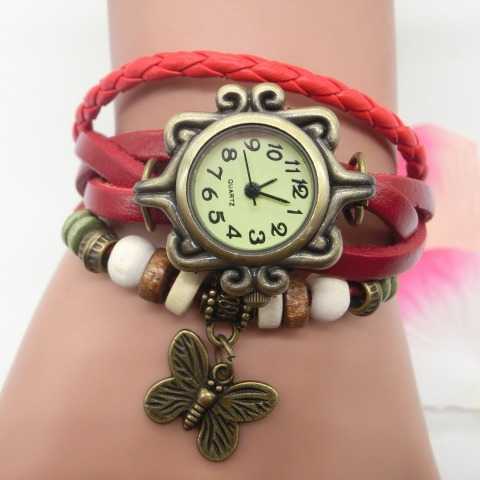 Watch fashion leather winding bracelet watch belt watch womens childrens watch Butterfly Pendant W250212