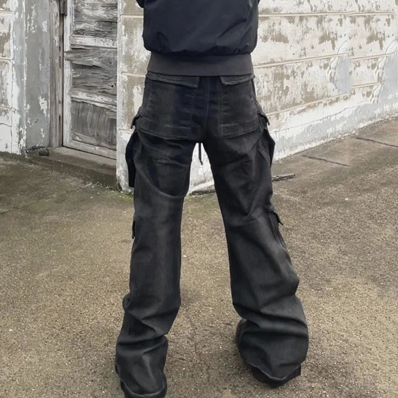 PFNW High Street Drawstring Zipper Sliced Wide Leg Cargo Pants Msns Casual Loose Straight Trousers Loose Denim Pants 28W5963 250211