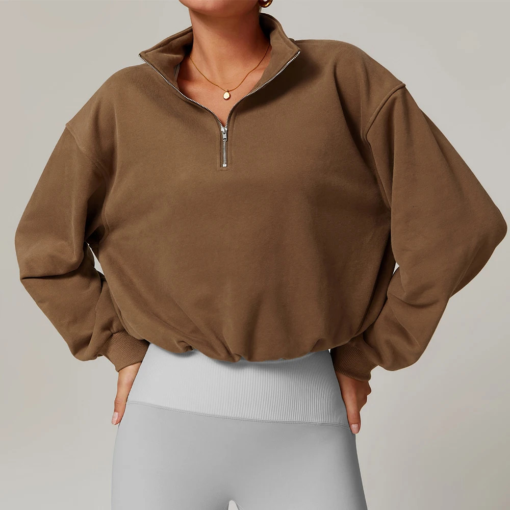 Half Zip Sports Jacket Winter Long Sleeved Coat Outdoor Sport High Collar Sweatshirt Running Keep Warm Fiess Top Women