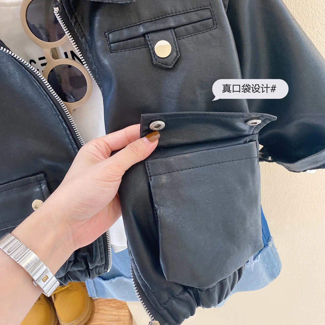 Boys Clothes Fashionable Baby Korean GirlsTop Leather Jacket Cool Handsome Coat Trend 250211