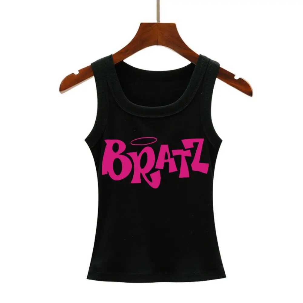 Y2K Bratz Letter Prints Tank Top Summer Womens Sveless Tight Ribbed Fe Cotton Knit Vest Straps Casual Street ClothingXJ250212