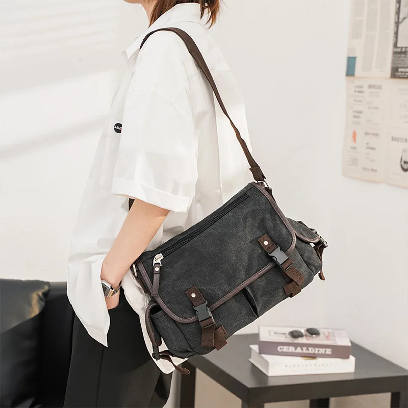Canvas Man Shoulder Bag Fashion Mens Messenger Bag Korean Style Crossbody Bags Male Side Bag 250207