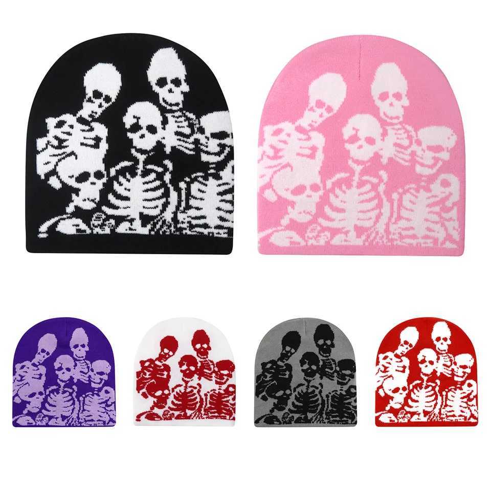 Beanies Fashion Skl Print Y2K Knitted Hats for Wen Men Ear Protection Winter Autumn Windproof Keep Warm Hats Hip Hop Cap X250212