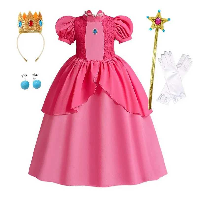 Girls Peach Princess Dress Game Role Playing Cosplay Costume Birthday Par Stage Performace Outfits Kids Carnival Fancy ClothesXJ250117