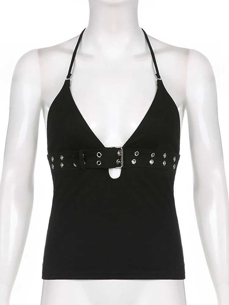 y2k Bandage Crop Top Black Backless Top Lace Up Cute Party Beach Summer Sweats Women Retro Basic Mini Vest PunkXJ250212