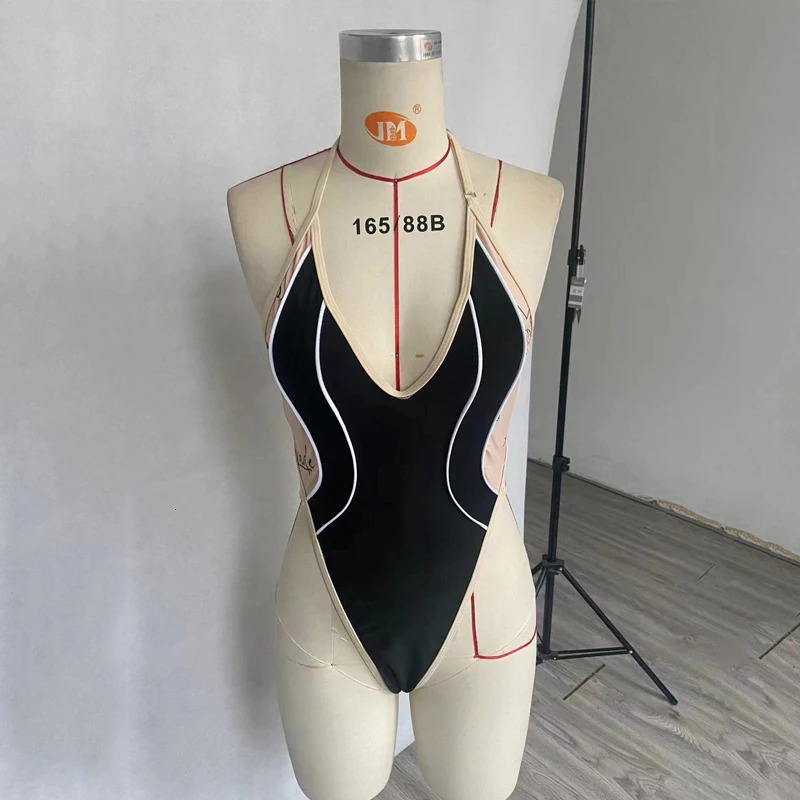 BEACHCICI Bikinis One Piece Summer Swimsuit For Women Sexy Contrast Color Halter Neck Backless Slim Holiday Beach Beachwear 250210