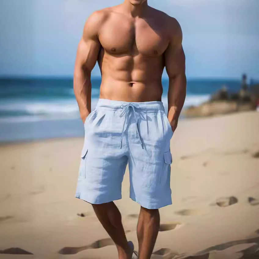 Summer mens workwear shorts multi pocket drawstring pants mens beach shorts W250212