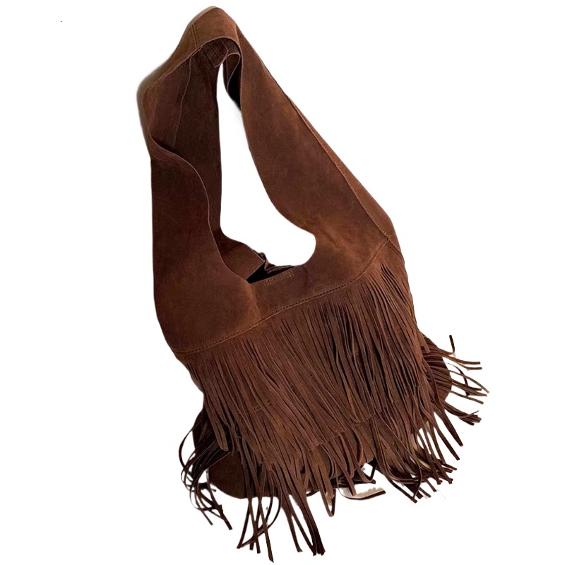 Bohemian Faux Suede Bucket Bags For Women Designer Handbags Purses new style New In Tassel With Inner Pocket Underarm Shoulder