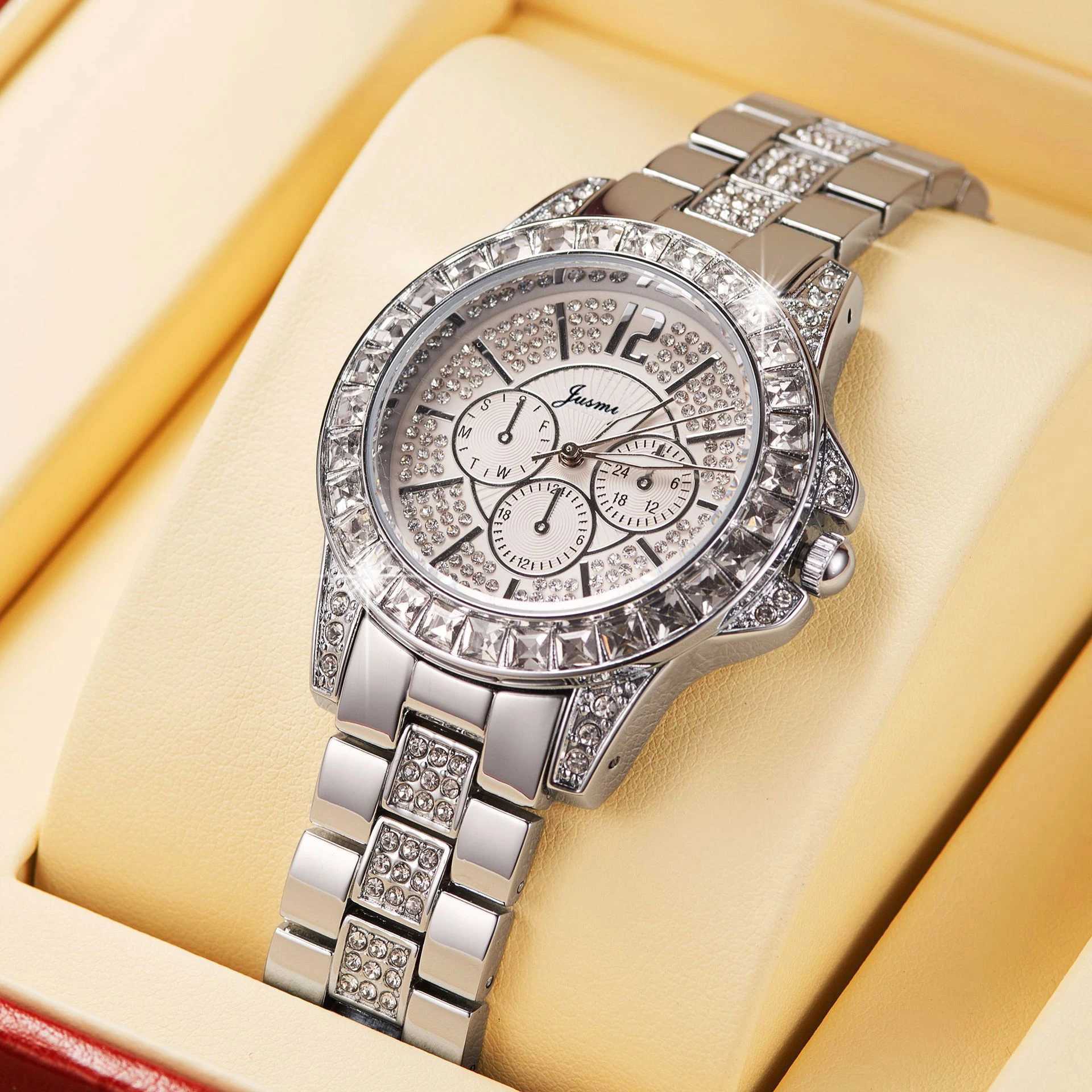 Silver square diamond rhinestone full diamond watch gold bowl watch trendy and fashionable womens quartz watchXJ250213