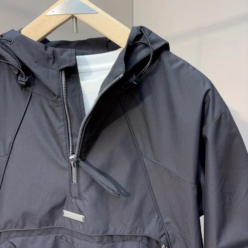 New American Trend Half-Zipper Hoodie Hooded Sweatshirt Pocket Spring Autumn Cargo Jacket Men Tops Streetwear Loose Outerwear