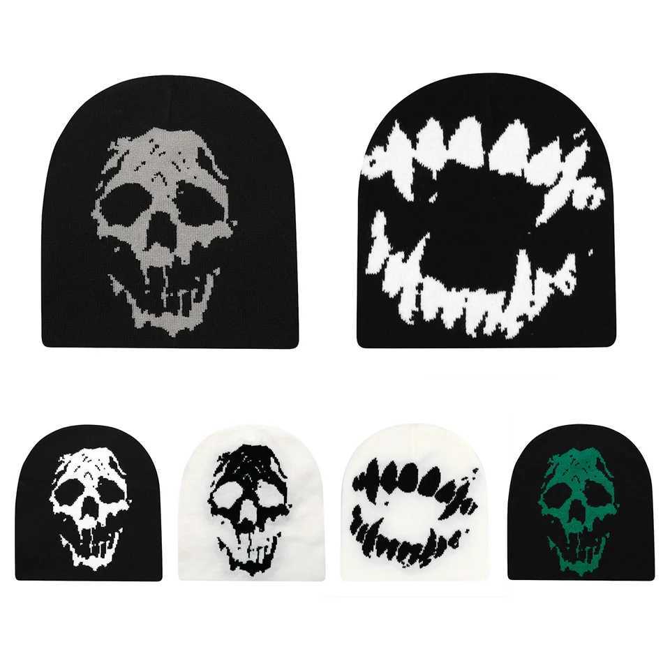 Beanies Fashion Skl Print Y2K Knitted Hats for Wen Men Ear Protection Winter Autumn Windproof Keep Warm Hats Hip Hop Cap X250212