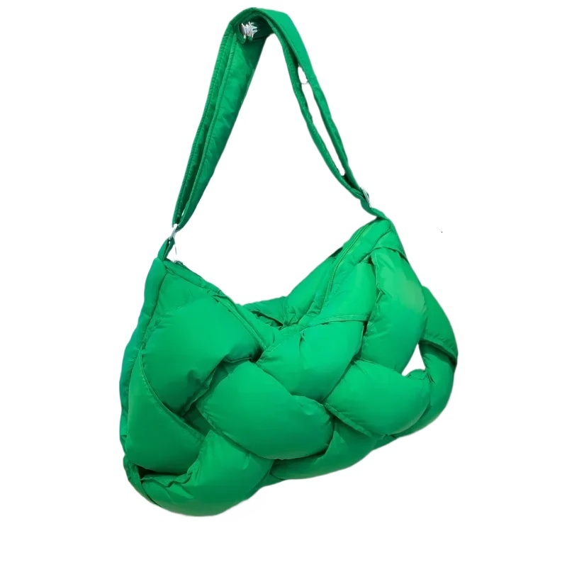 Large Capacity Cotton Padded Lightweight Woven Shoulder Design Puffy Down Space Hobo Handbag Women Warm Soft Crossbody Bag