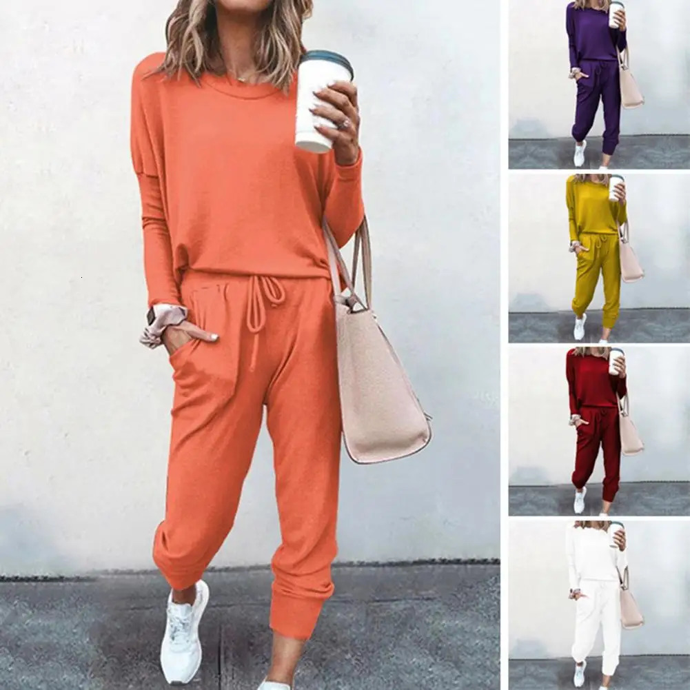 Women Autumn Casual Tracksuits 2023 Solid Color Loose Pullover Hoodies Two Piece Set Female Long Sleeve Tops Pants Sportswear 250211Z