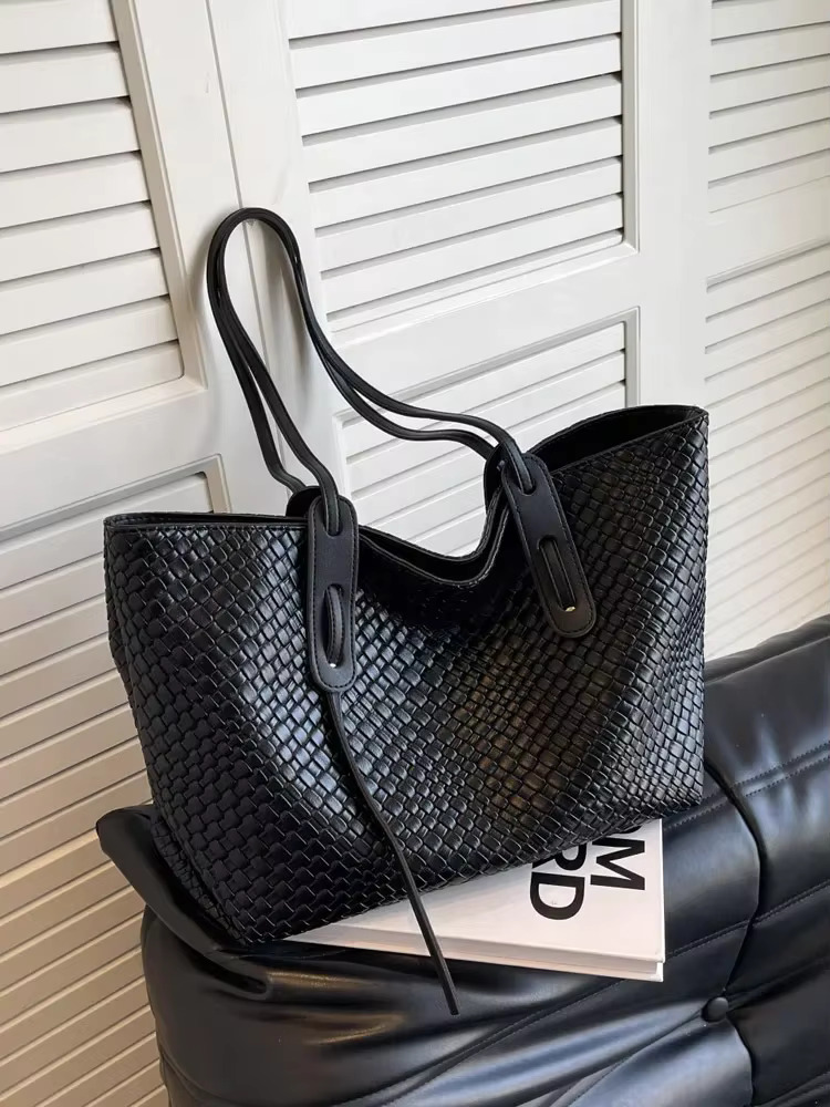PU leather handbag Large capacity woven tote bag for women's casual designer shoulder bag, high-quality