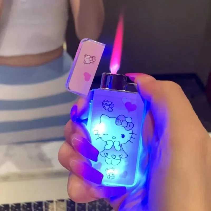 KT Windproof Butane Gas Pink Flame Torch Lighter Girl Smoking Accessories Lighters Smoking With Flash Lamp Gadget For WomenT250211