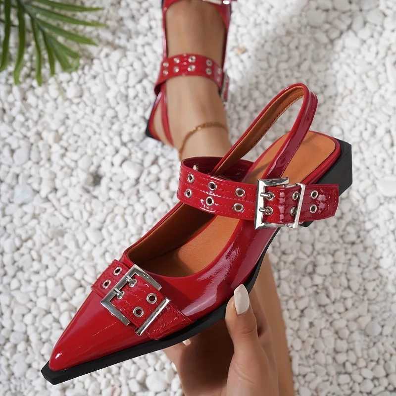 FAshion Patent Leather Metal Buckle Women Pumps Spring Summer Gothic Thick heeled Slingbacks Mules Girls Shoes Zapatos Z250212