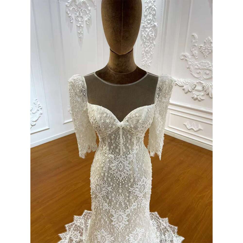 Customized M033 Special Lace Half Sleeve Mermaid Bridal Wedding Dress