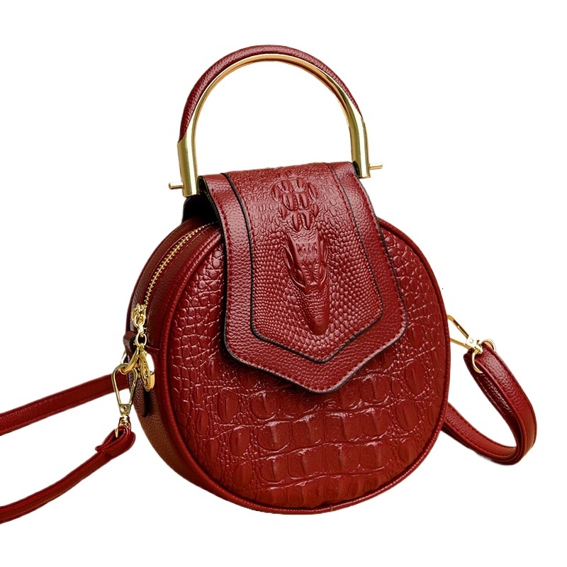 High Quality Brand Crocodile Pattern Circular Women's Soft Leather Fashion Small Handbag Shoulder Bag