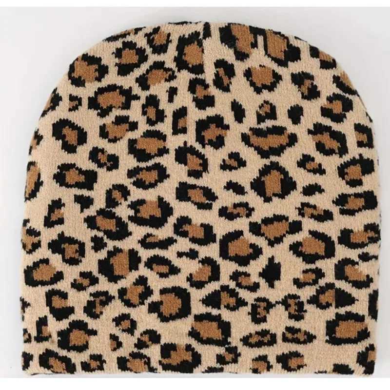 Classic Leopard Jacquard Beanie Y2K Unisex Trendy Knitted Warm Hat Hip Hop Vintage Beanies Knitted Hats For Wen Men X250212