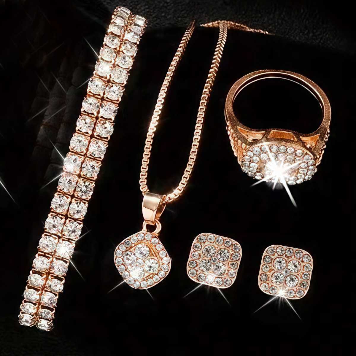Ladies Treasure Bowl Diamond Set Watch Set 5pcs Bracelet Accessories Fashion Quartz Womens Watch Set W250212