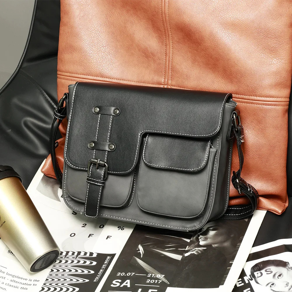 mens frosted leather single shoulder multi-pocket business small bag mail bag casual retro messenger bags bolsos 250207