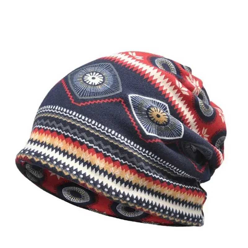 Retro Printed Knitted Sklies Caps Warm Windproof Stretchable Beanies Hats For Men Wen Autumn Winter Sports Skiing Casual Hat X250212
