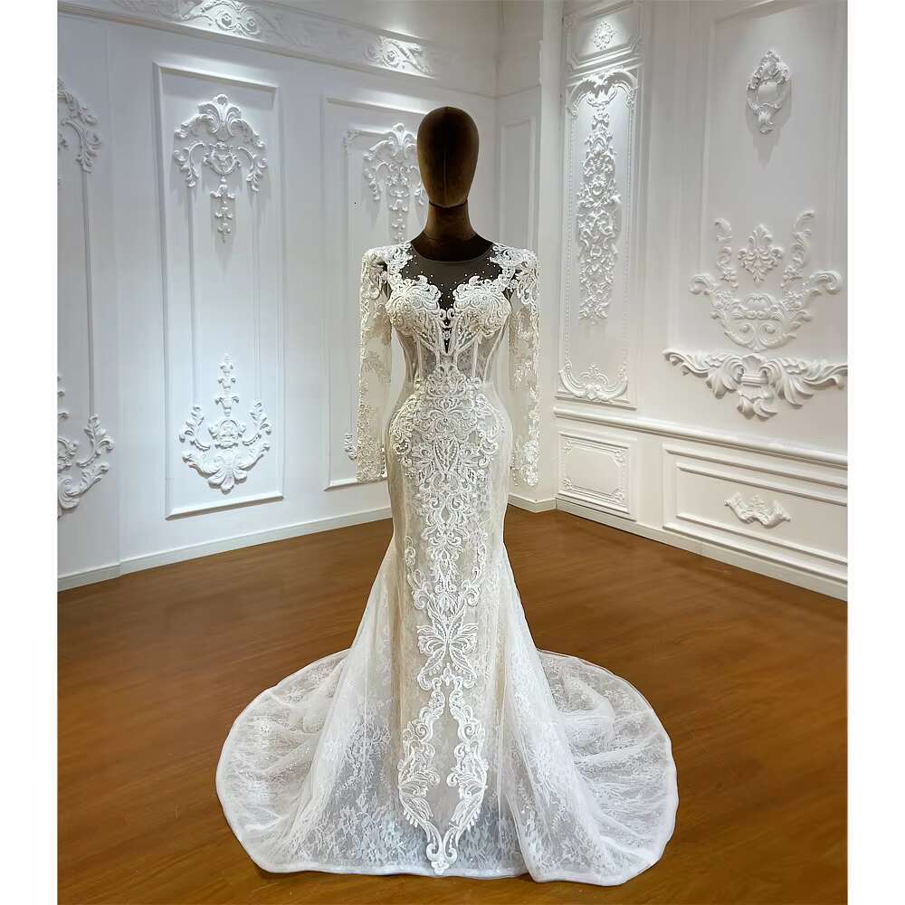 Customized M035 Hot Sale Long Sleeve Show The Fish Bones Mermaid Bridal Wedding Dress