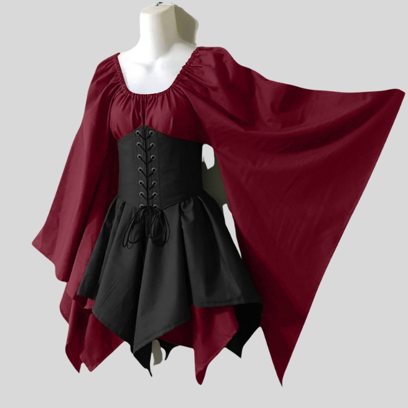 Cross-border new European and American horn sleeves long sleeves medieval Renaissance dresses splicing dresses one piece is sent on behalf of others