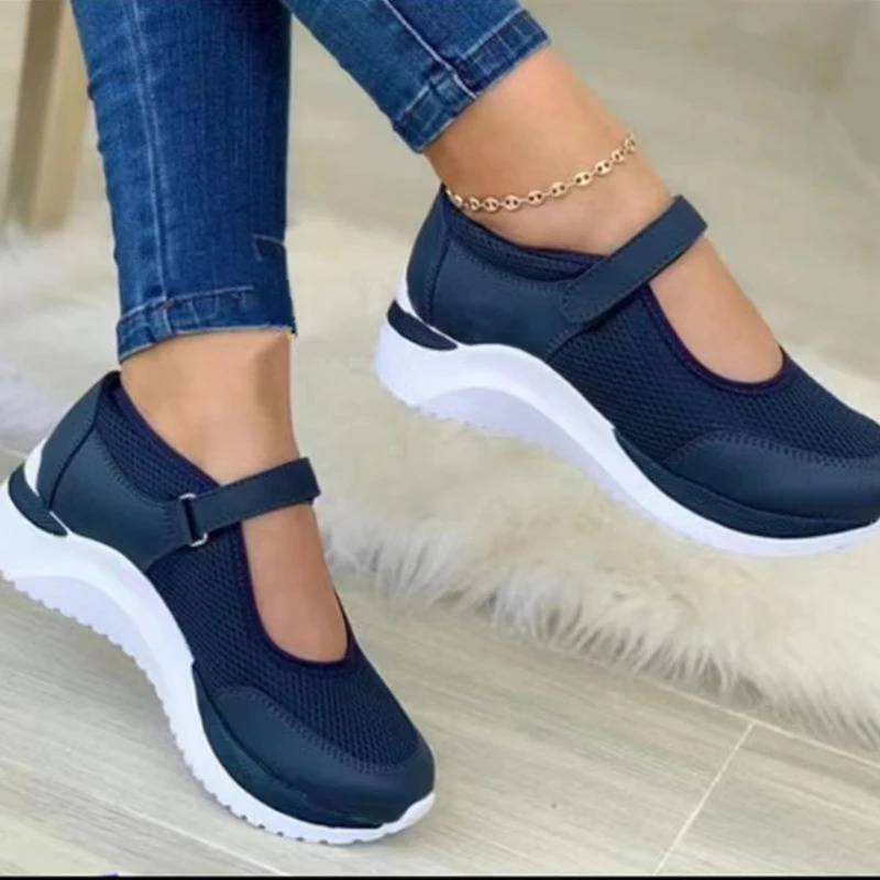 Round Head Knitted Womens Thick Sole Single Shoes Womens Large Size 36-43 Grid Casual Womens Shoes Sneakers Women 250221