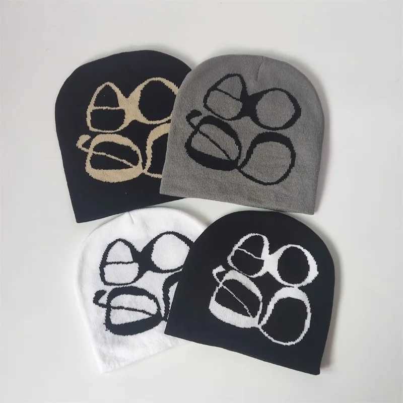 Fashion Print Y2K Knitted Hat Winter Warm Beanies Hats Sklies Beanie Cargo Cap Men And Women Outdoor Hats X250212
