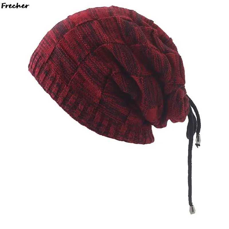 Warm Knit Hat Autumn Winter Bobble Hats Men Wen Bandana Drawstring Slouchy wrap Soft Beanies Cap Cfortable Sklies X250212
