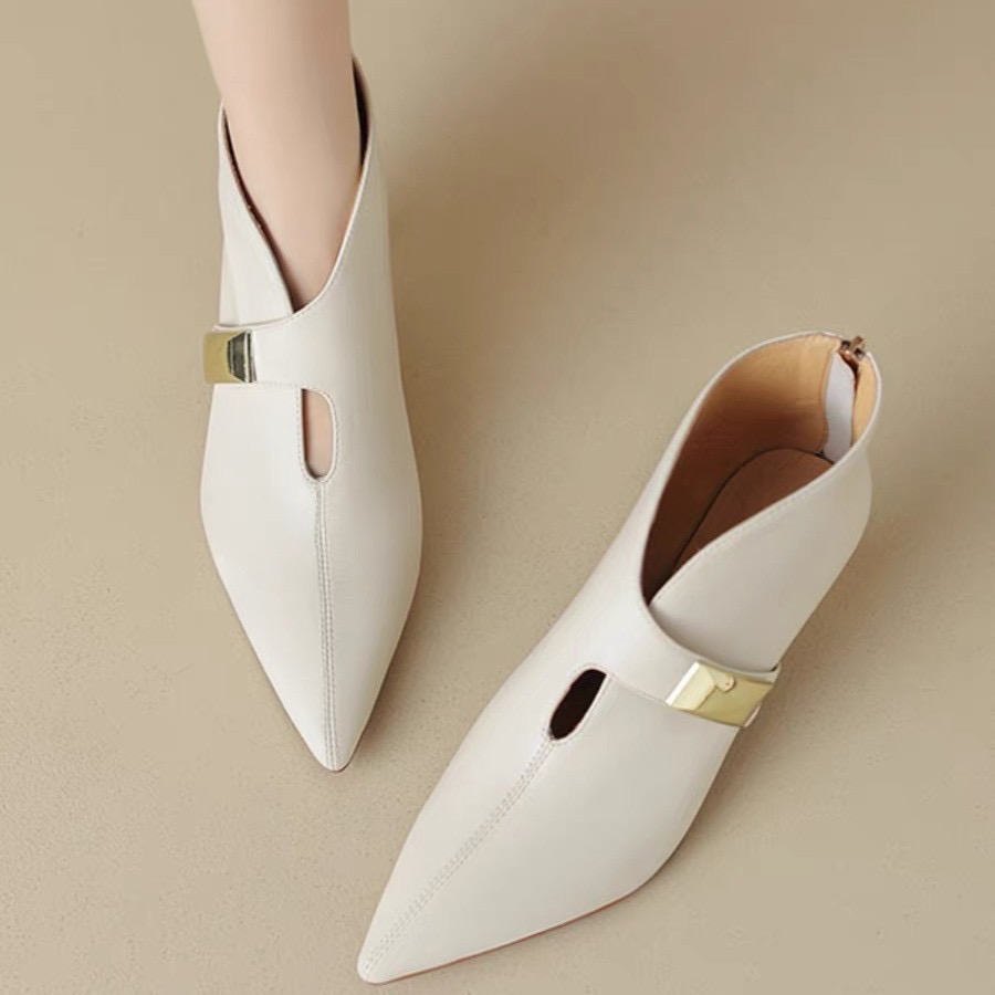 2025 new Autumn Pointed Toe Women Ankle Modern Ladies Shoes Flat with Leather Boots 8d42