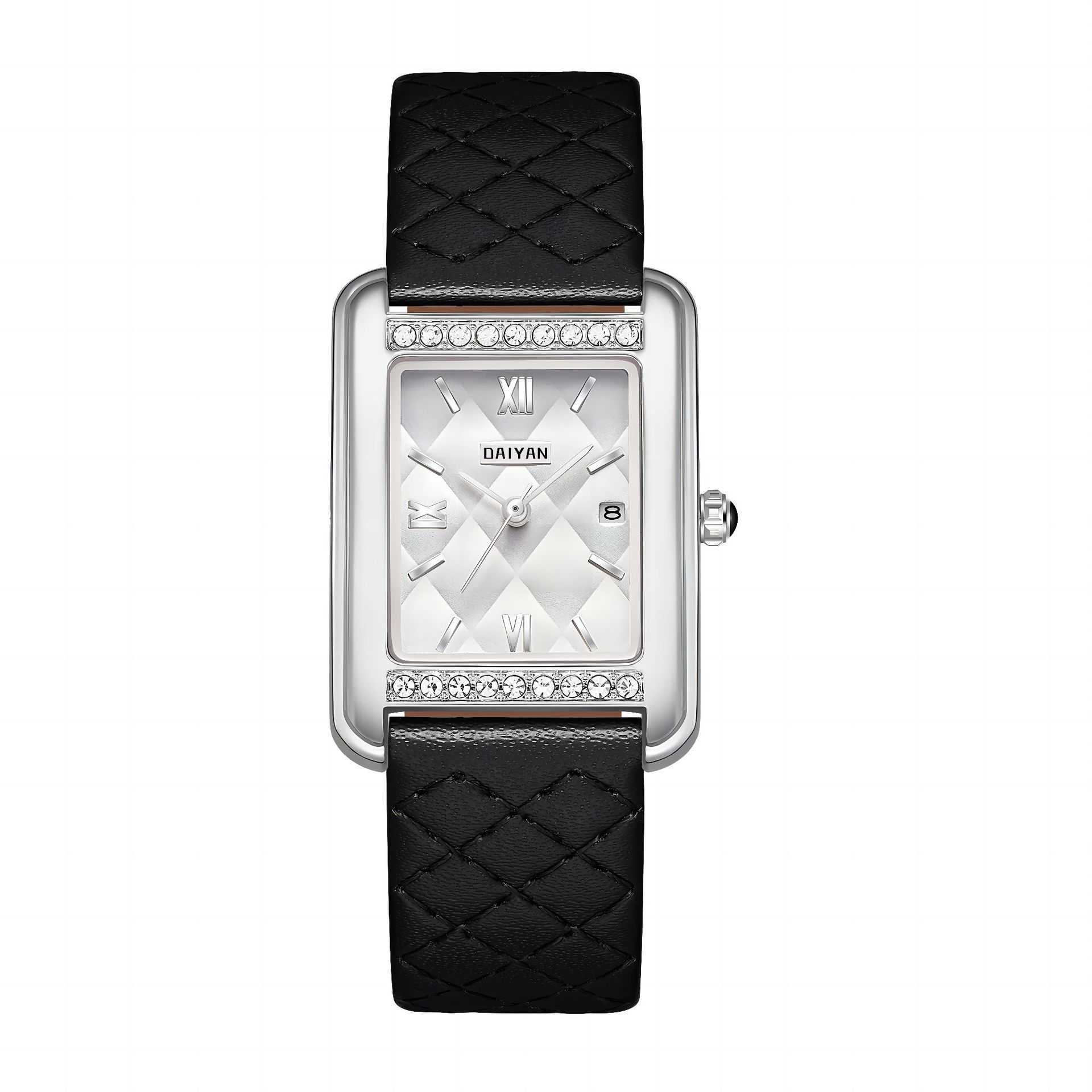Daiyan diamond studded large dial square steel strip womens watch calendar fashion diamond patterned womens watch live broadcast W250212