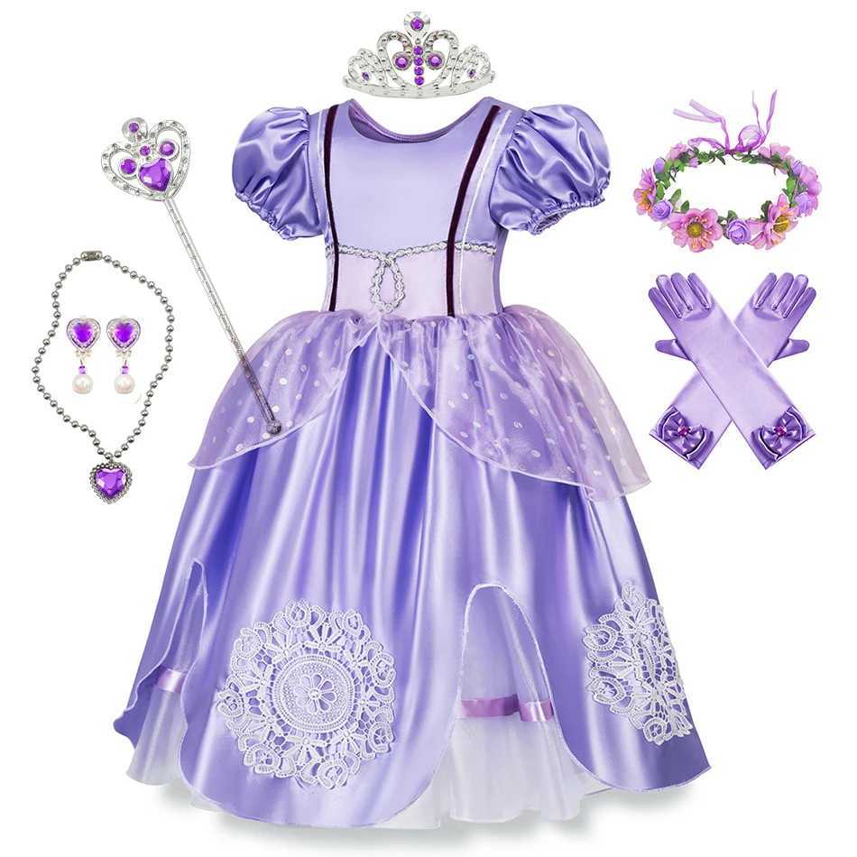 Little Princess Dress For Girl Sofia Children Pearl Applique Cosplay Costume Kids Halloween Luxury Fluffy Tulle Clothes NewXJ250117