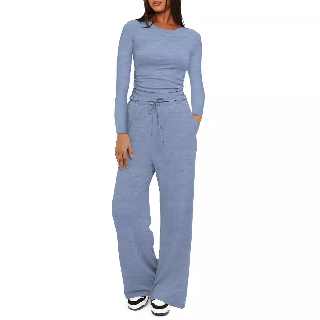 Womens casual Tshirt Hirtpants 2piece set 2025 product top wide leg pants yoga ensemble Pliss Femme Tuta Donna Sportiva 250211