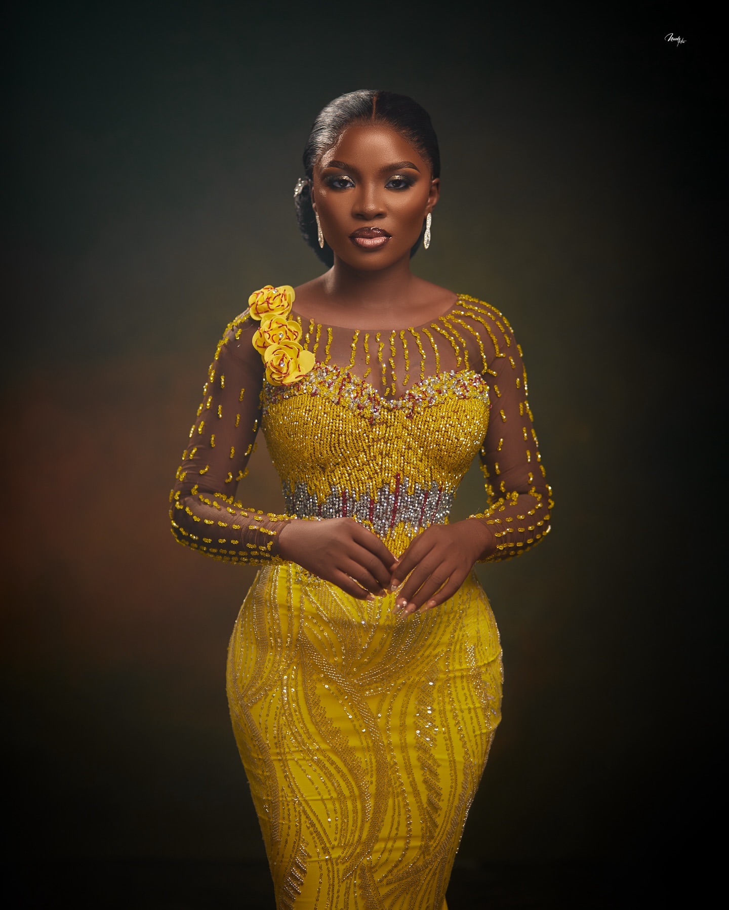 Aso Ebi 2025 Yellow Mermaid Prom Dresses Beaded Flowers Sequined Luxurious Evening Formal Party Second Reception Birthday Gowns Dress For Special Occa