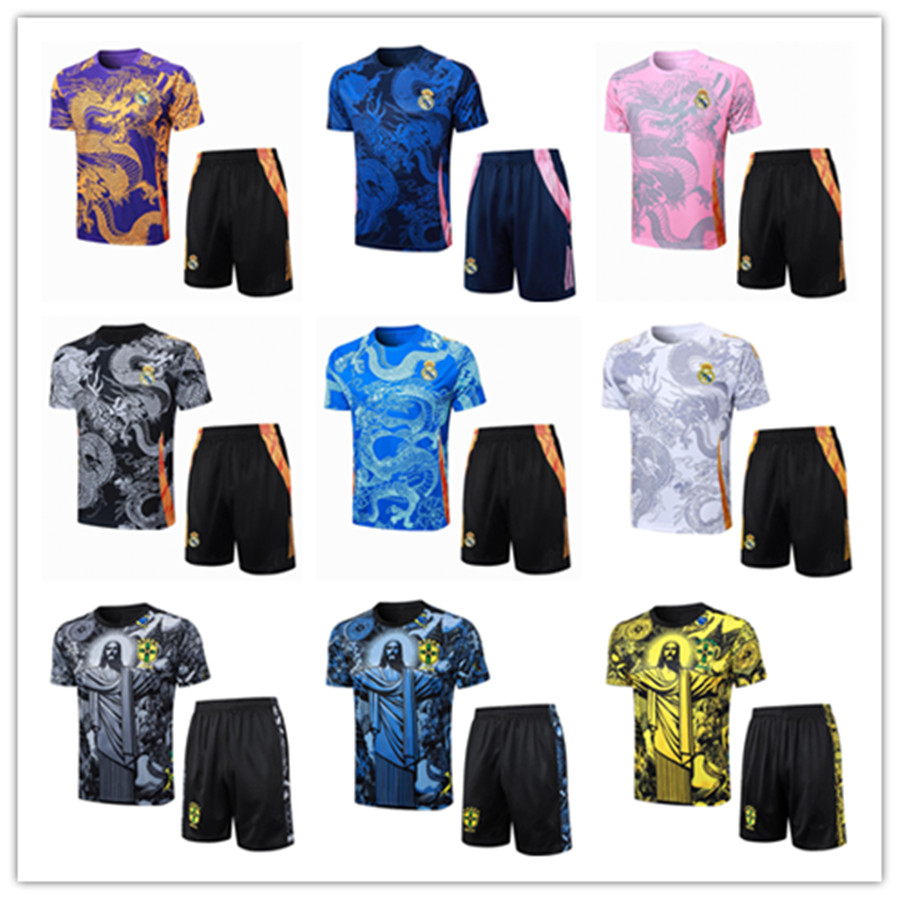 2024 2025 Men Short sleeve Brasil soccer Training suit MBAPPE football shirt 3/4 pants 24/25 BELLINGHAM RODRYGO Soccer Jerseys jogging Futbol chandal