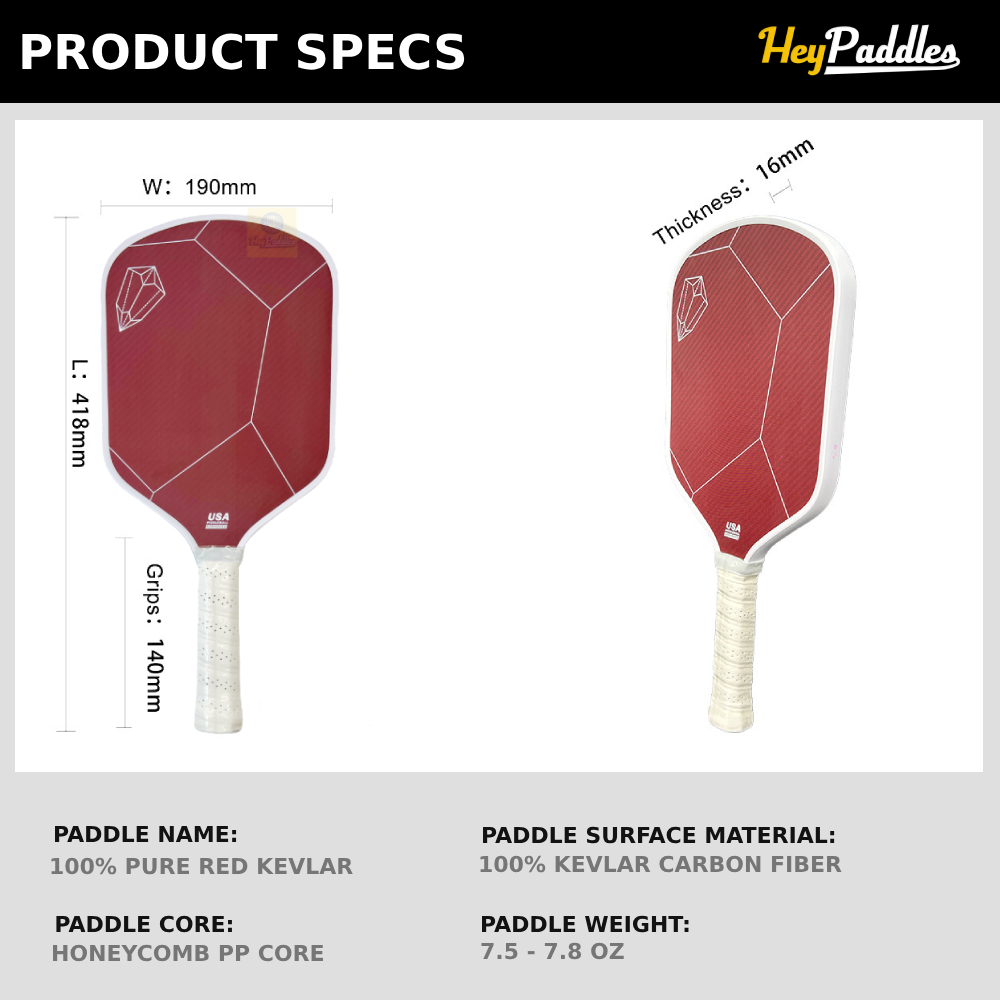 Red Kevlar 16mm Thermoformed Pickleball Paddle Classic Hybrid Cross Weave Shape Paddles Provides Advanced Power for Beginners