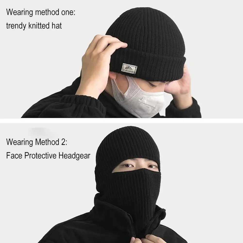 2 In 1 Warm Chunky Knit Beanie Skly Soft Stretch Knitted Fl Face Cover Adt Winter Ski Balaclava 1 Hole for Outdoors X250212