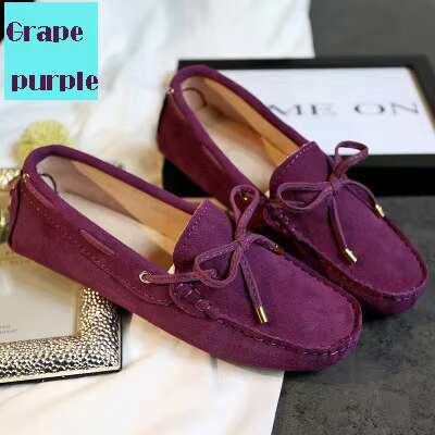 Cow Leather Womens Suede Flats Bow Tie Moccasins Big Size Casual Shoes Size34-44