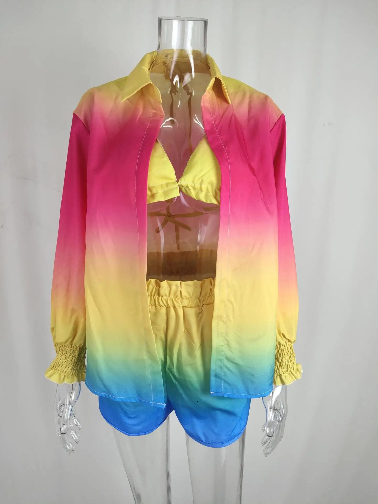 3 Piece Stes 2024 Sexy Floral Leaf Printed Halter shirtshorts Three Pieces Sets Clothing GHH9068 250211Z