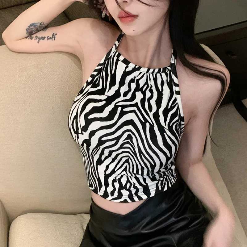 Womens Crop Top Summer American Style Zebra Stripe Slim Sexy Short TopXJ250212