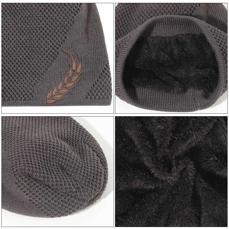 Knit Beanie Winter Hat Thermal Thick Polar Fleece Snow Skl Cap for Men and Wen Autumn Hat Plus Velvet Wheat Knitted Hat X250212
