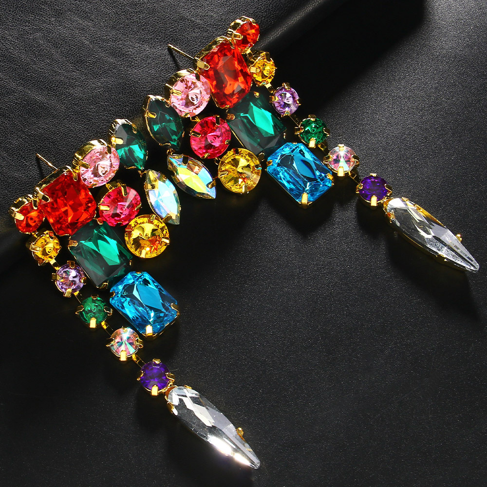 Love ear clip pendant 2PCS/LOT Colorful women's tassel rhinestone earrings exaggerated accessories women's earrings