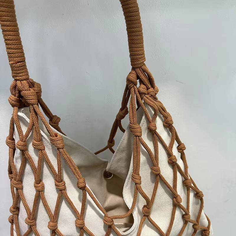 Hollow Out Bucket Mesh Handmade Weave Bags For Women Designer Handbags Purses new style New In Casual Vacation Beach Shoulder