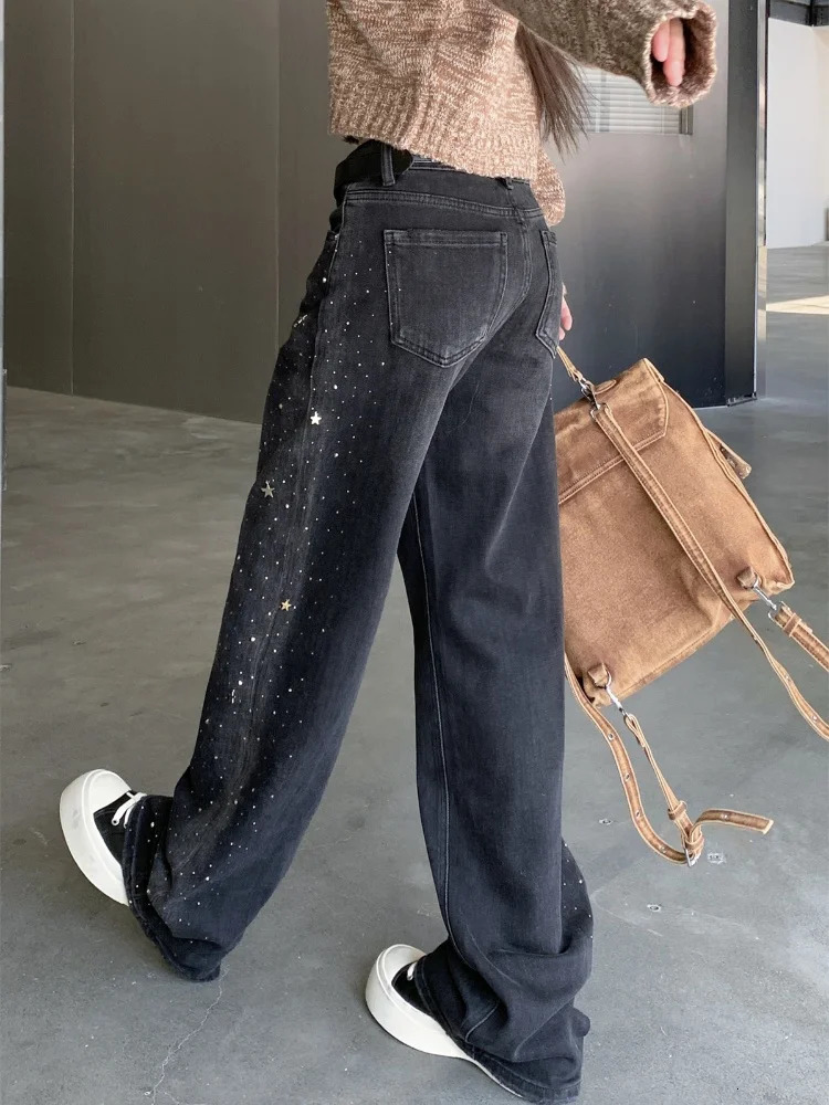 Hosen Y2K Fashion Fix Rhinestone Baggy Jeans Pants For Women Clothes Casual Lady Denim Trousers Ropa De Mujer 250212