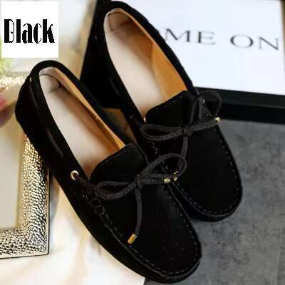 Cow Leather Womens Suede Flats Bow Tie Moccasins Big Size Casual Shoes Size34-44